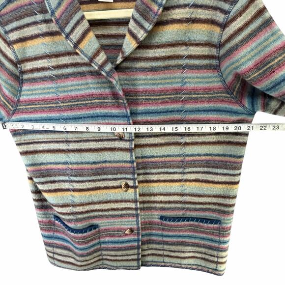 Vintage CLC Wool Sweater Jacket M Rainbow Stripe Shawl Collar Eclectic Boho - Picture 6 of 14